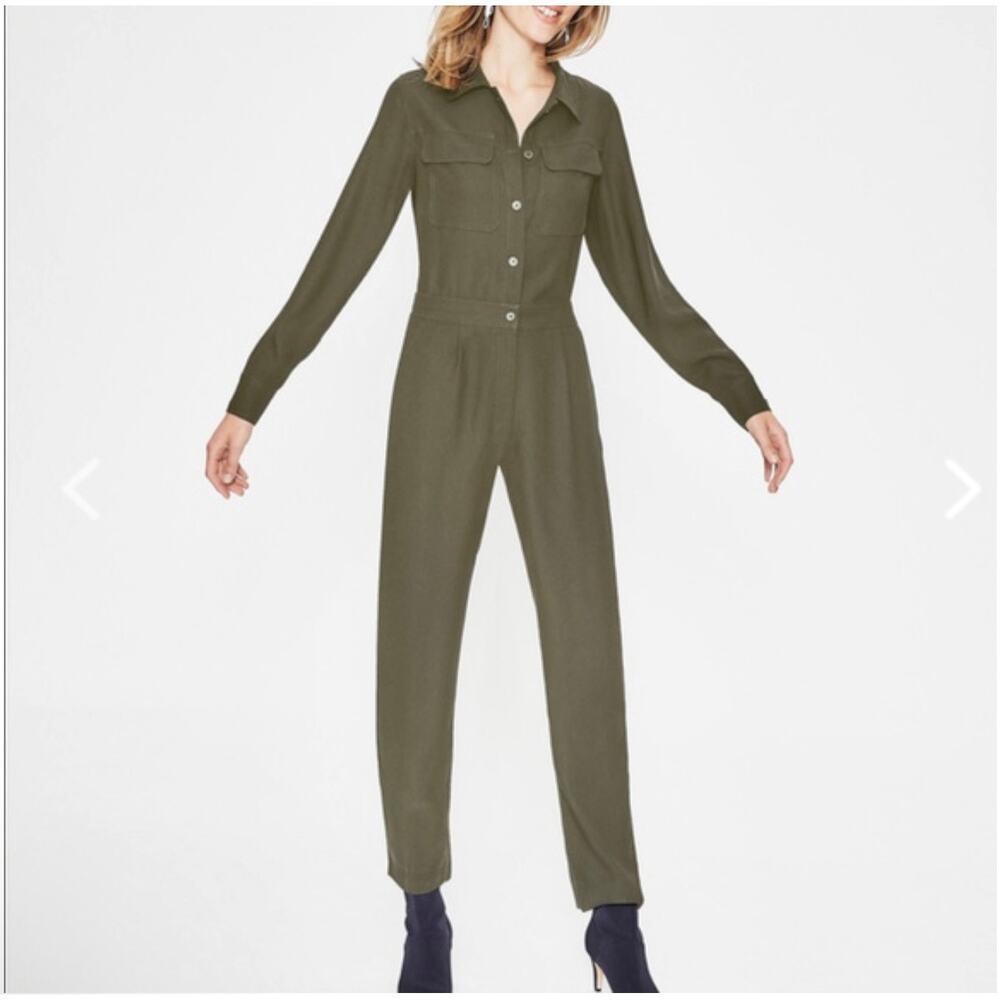 Boden Zada utility long sleeve crepe jumpsuit olive green size 6‎